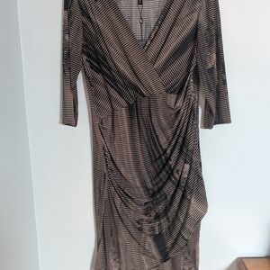 Elana Kattan Surplice Empire 3/4 Sleeve Ruched Crisscross Bottom Dress SZ XL NWT